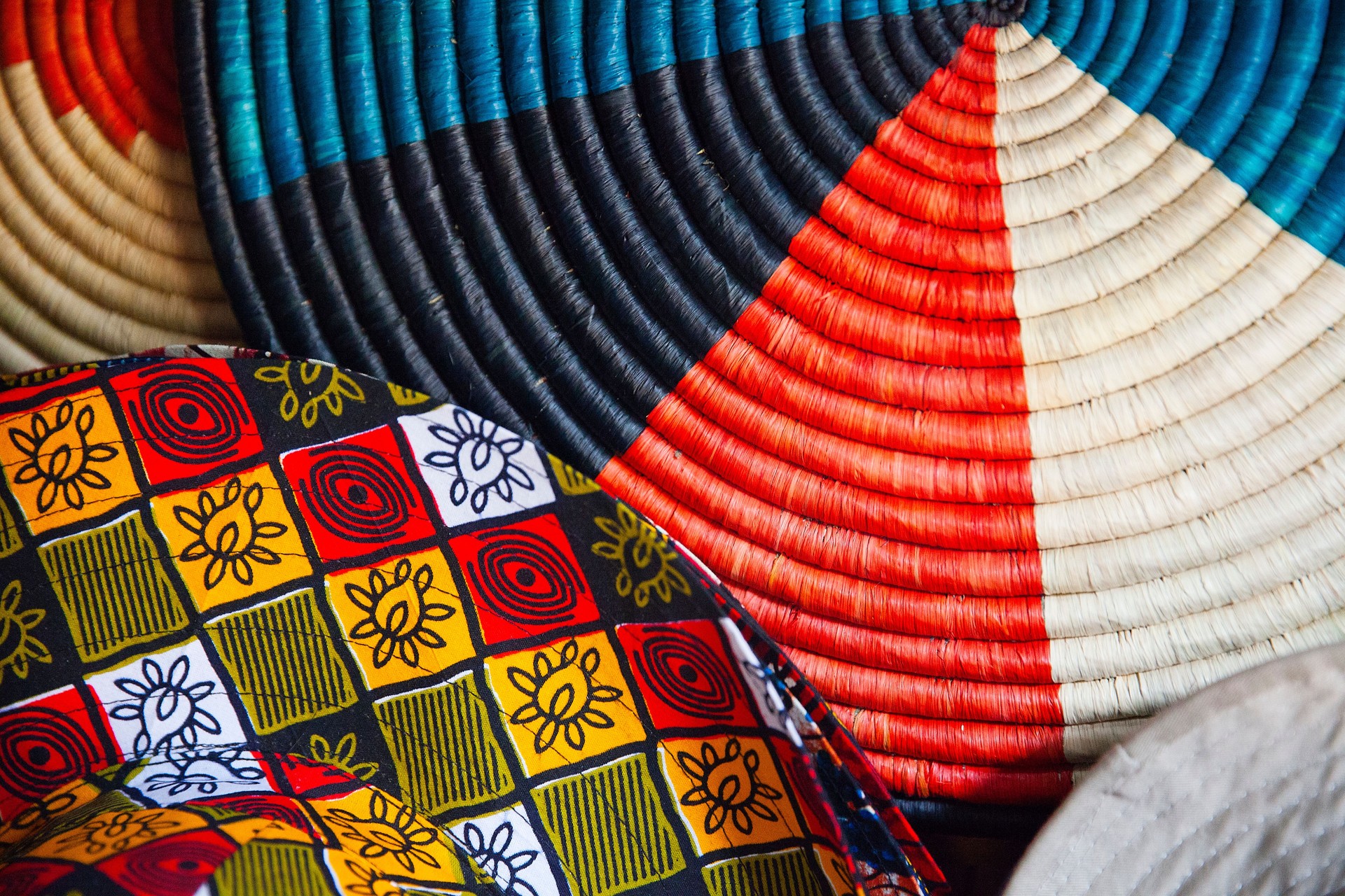 Colorful hats and handmade craft for sale, Rwanda